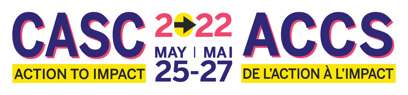 Logo du congrès 2022 de l'Association canadienne des centres de sciences. A.C.C.S. 2022 de l'Action à Impact. 25 au 27 mai